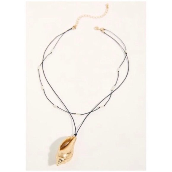 Free People gold shell pearl layered necklace NWT - Picture 2 of 7